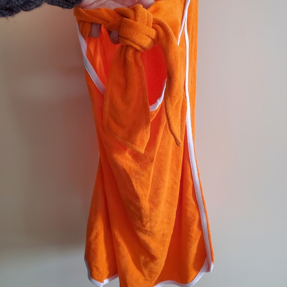 Urban Outfitters Halter Tied Mini Terry Towel Orange Retro Style Dress Size L - Picture 9 of 10